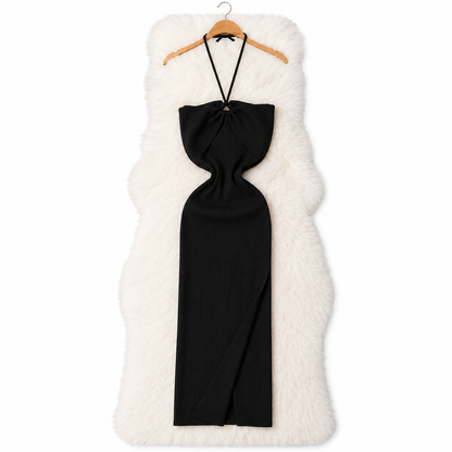 Vestido Verano Elegante con Abertura Lateral – Tejido Ajustado para Mujer