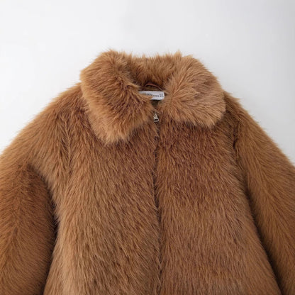 Abrigo Élégance™ | Chaqueta Femenina Efecto Piel con Cuello Solapa