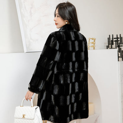 Abrigo Diamant™ Premium Mujer | Pelo de Visón Cuello Mao Midi Invierno