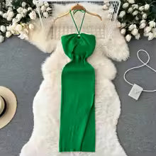Vestido Verano Elegante con Abertura Lateral – Tejido Ajustado para Mujer