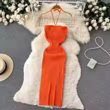 Vestido Verano Elegante con Abertura Lateral – Tejido Ajustado para Mujer