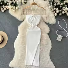 Vestido Verano Elegante con Abertura Lateral – Tejido Ajustado para Mujer