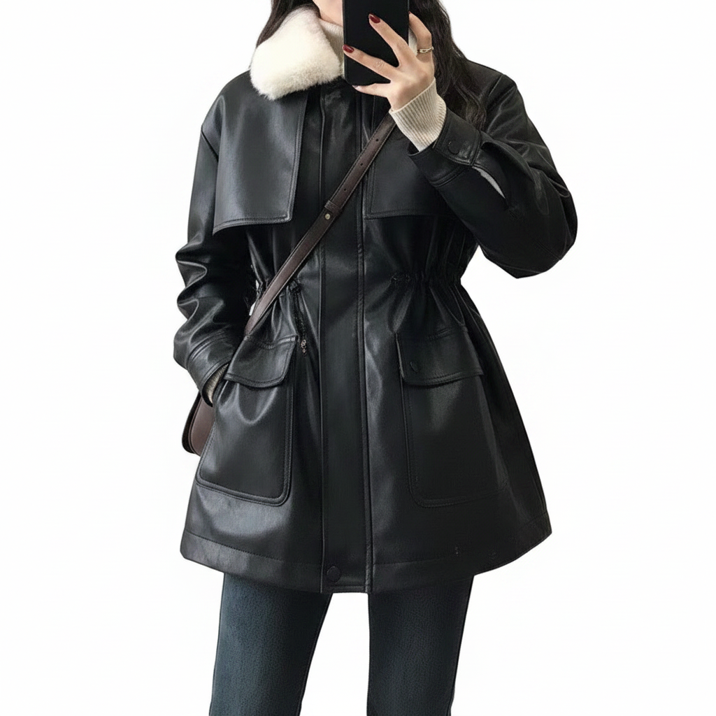 Chaqueta PU negra fondo blanco