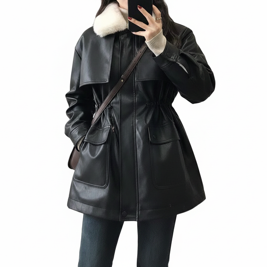 Chaqueta PU negra fondo blanco
