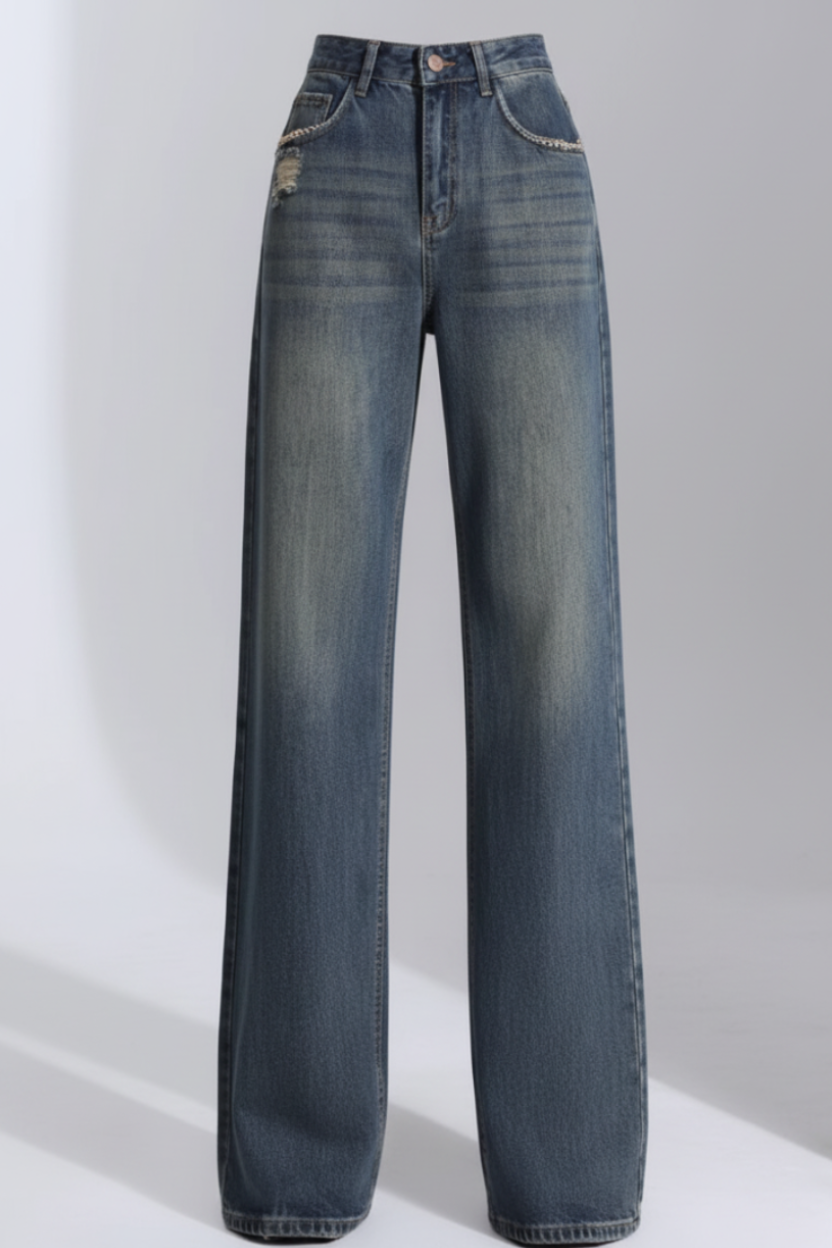 Jean Brut™ Premium Mujer | Pantalón Recto Tiro Alto Denim Desgastado