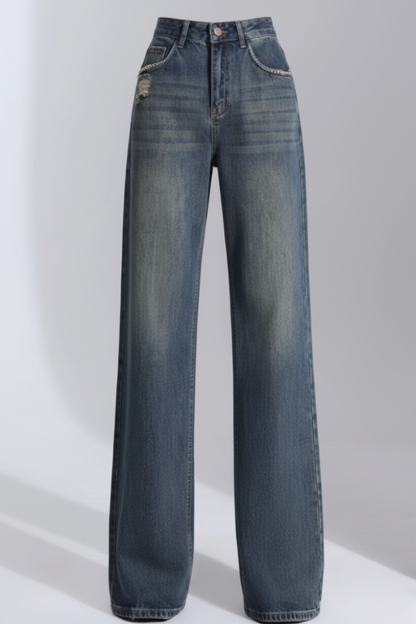 Jean Brut™ Premium Mujer | Pantalón Recto Tiro Alto Denim Desgastado